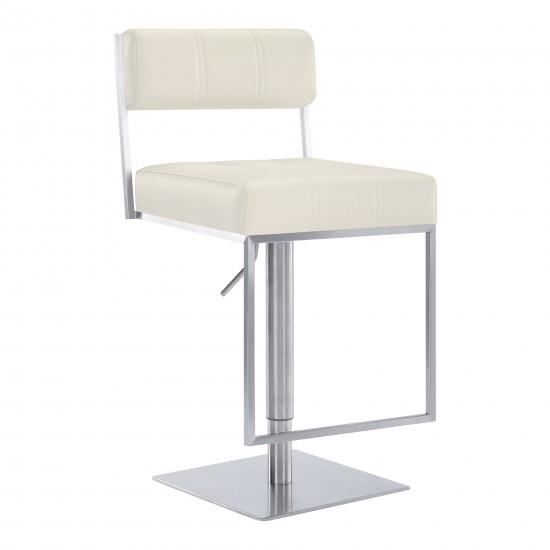 Michele Swivel Adjustable Height White Faux Leather Bar Stool