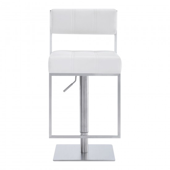 Michele Swivel Adjustable Height White Faux Leather Bar Stool