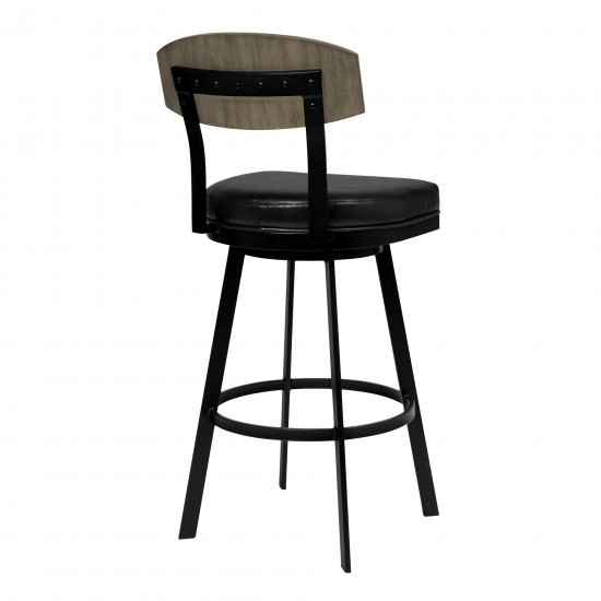 Frisco 26" Counter Height Barstool in Matte Black Finish w/ Black Faux Leather