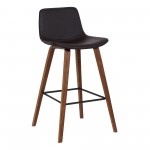 Maddie Contemporary 26" Barstool in Walnut Wood Finish and Brown Faux Leather