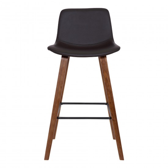 Maddie Contemporary 26" Barstool in Walnut Wood Finish and Brown Faux Leather