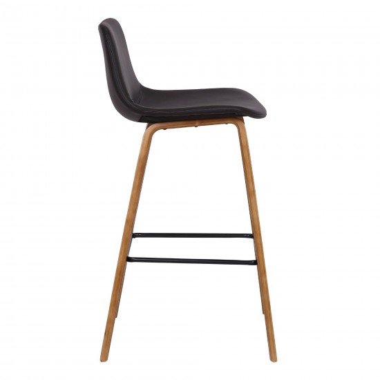 Maddie Contemporary 26" Barstool in Walnut Wood Finish and Brown Faux Leather