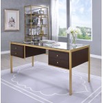 ACME Yumia Desk, Gold & Clear Glass