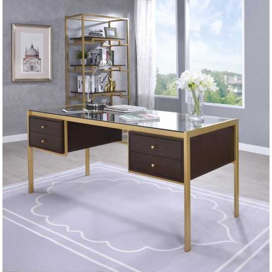 ACME Yumia Desk, Gold & Clear Glass