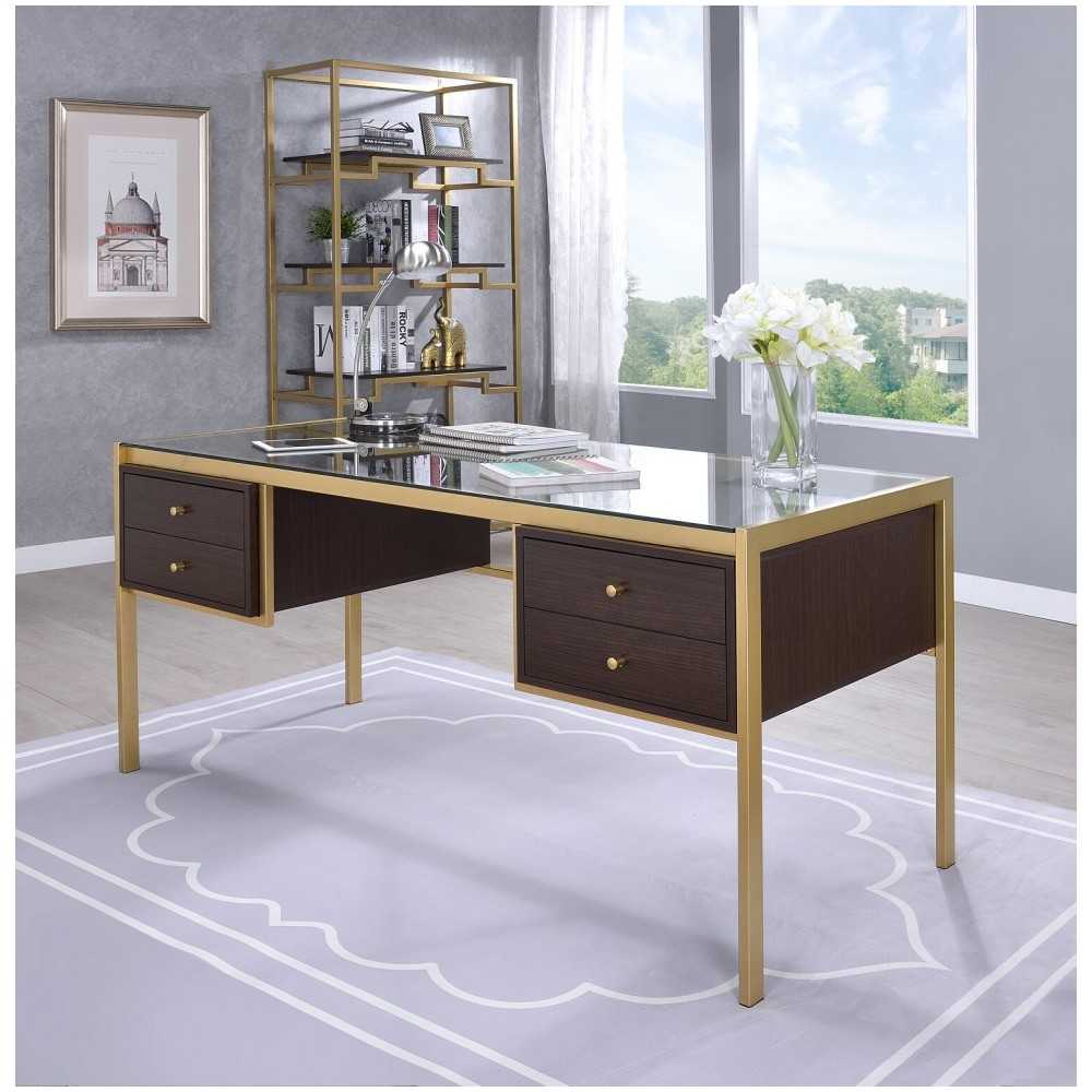 ACME Yumia Desk, Gold & Clear Glass