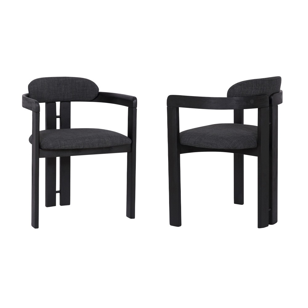 Jazmin Dining Chair in Black Brushed Wood Finish and Charcoal Fabric - Set of 2