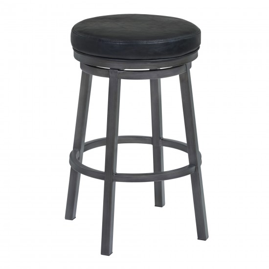 Tilden 30" Bar Height Metal Swivel Backless Barstool in Ford Black Faux Leather