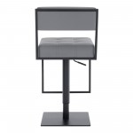 Michele Swivel Adjustable Height Grey Faux Leather and Black Metal Bar Stool