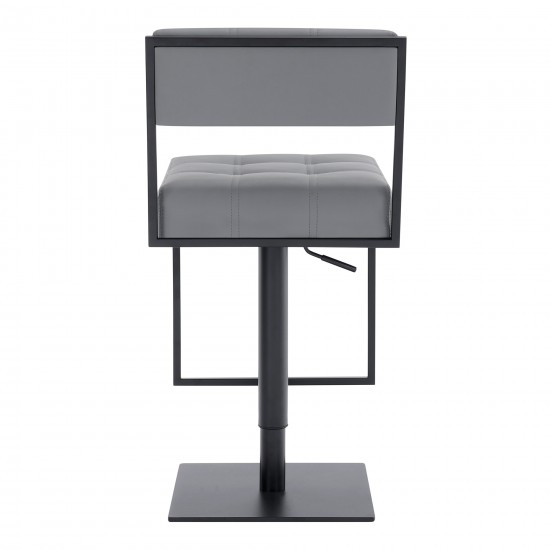 Michele Swivel Adjustable Height Grey Faux Leather and Black Metal Bar Stool