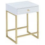 ACME Coleen Side Table, White & Brass