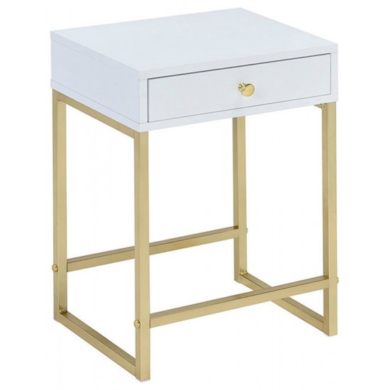 ACME Coleen Side Table, White & Brass