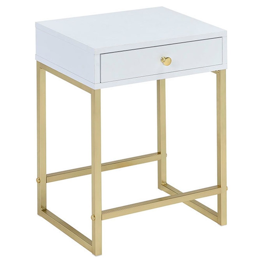 ACME Coleen Side Table, White & Brass