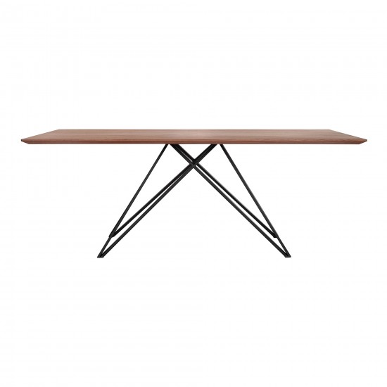 Modena Contemporary Dining Table in Matte Black Finish and Walnut Wood Top