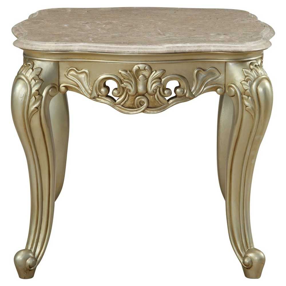 ACME Gorsedd End Table w/Marble Top, Marble & Antique White