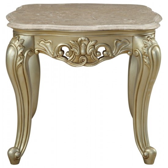 ACME Gorsedd End Table w/Marble Top, Marble & Antique White