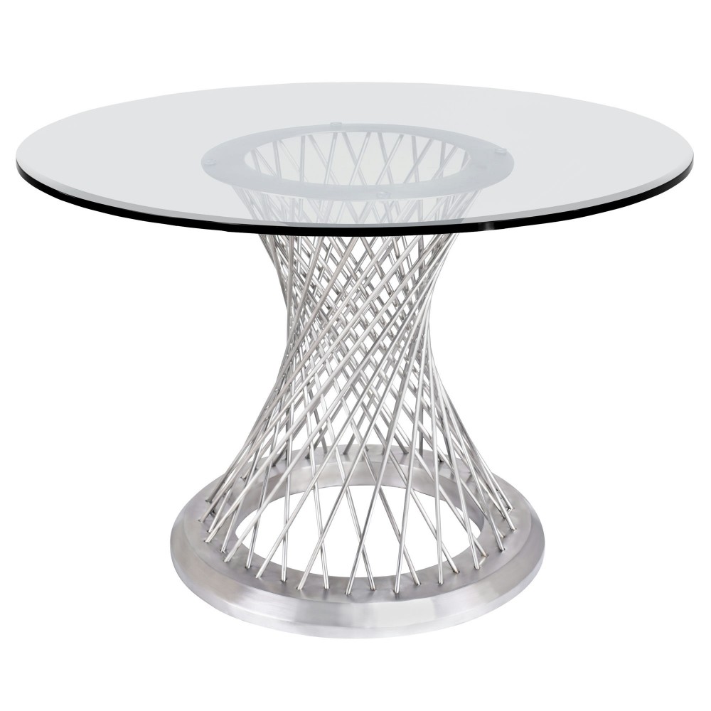 Calypso Dining Table in Brushed Stainless Steel w/ Clear Tempered Glass Top Calypso Dining Table in Brushed Stainless Steel w/ Clear Tempered Glass Top