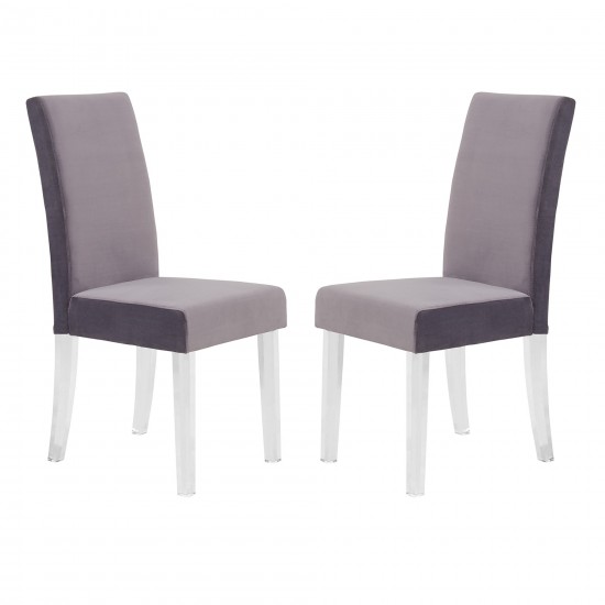 Dalia Modern and Dining Chair in Gray Velvet w/ Acrylic Legs - Set of 2