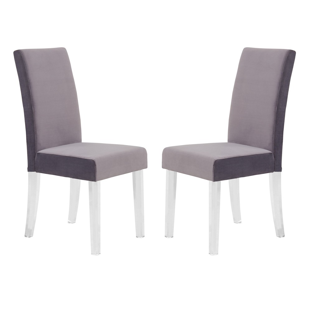 Dalia Modern and Dining Chair in Gray Velvet w/ Acrylic Legs - Set of 2