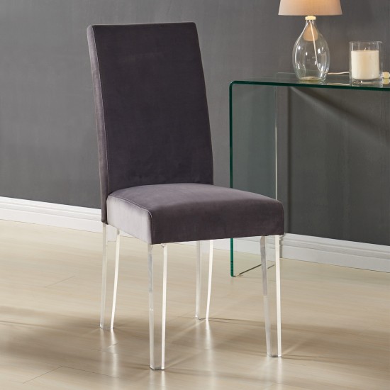 Dalia Modern and Dining Chair in Gray Velvet w/ Acrylic Legs - Set of 2