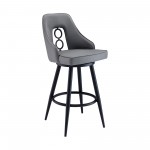 Ruby 26" Counter Height Swivel Grey Faux Leather and Black Metal Bar Stool