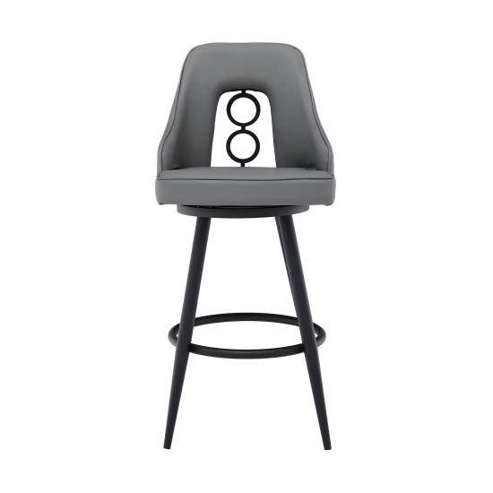 Ruby 26" Counter Height Swivel Grey Faux Leather and Black Metal Bar Stool