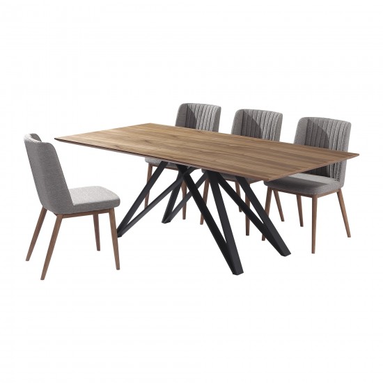 Wade Mid-Century Walnut Wood 5 Piece Dining Set