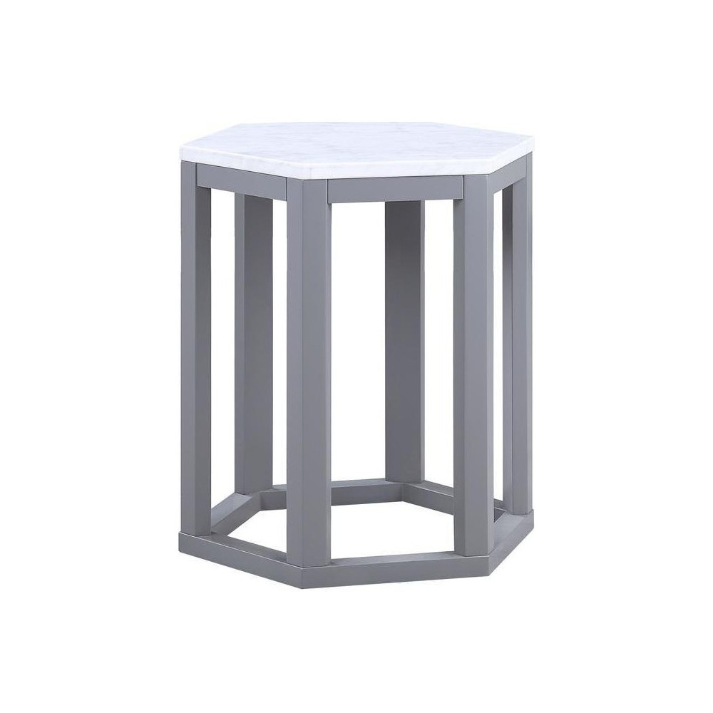 ACME Reon 2Pc Pk End Table, Marble & Gray