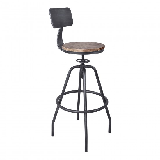 Perlo Industrial Adjustable Barstool in Industrial Gray and Pine Wood