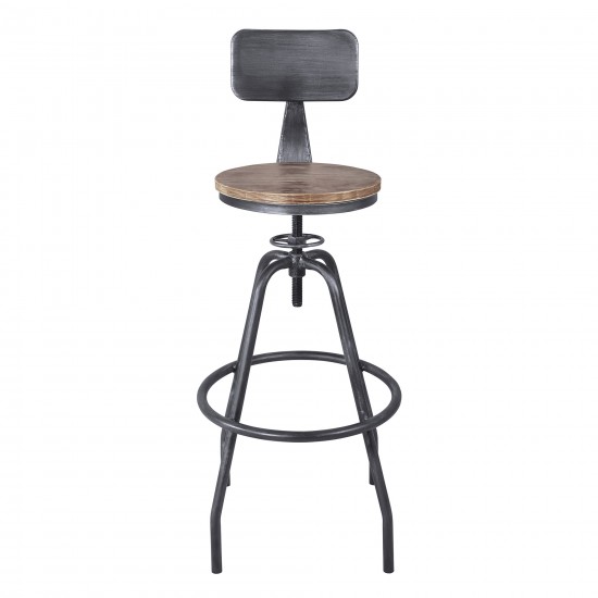 Perlo Industrial Adjustable Barstool in Industrial Gray and Pine Wood