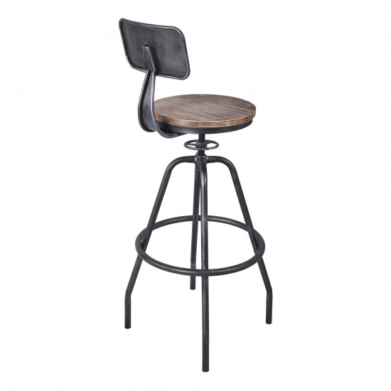 Perlo Industrial Adjustable Barstool in Industrial Gray and Pine Wood