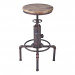 Remy Adjustable Height Pine Wood and Copper Backless Bar Stool