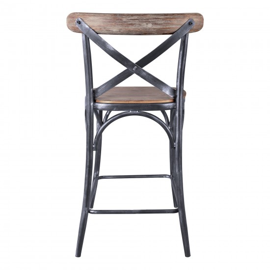Sloan 26” Industrial Grey and Pine Wood X-Back Counter Height Counter Stool