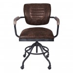 Brice Modern Office Chair in Industrial Gray Finish and Brown Fabric