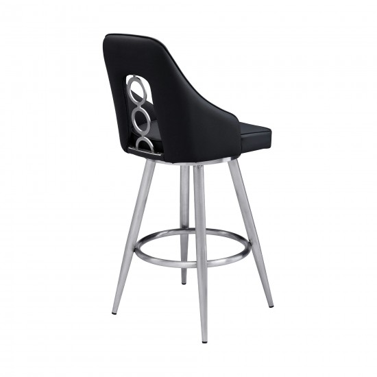 Ruby 26" Counter Height Swivel Black Faux Leather Bar Stool