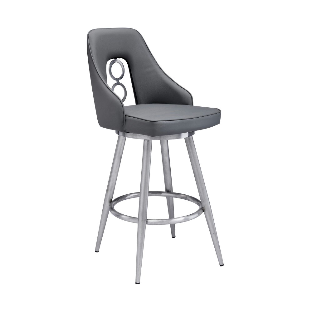 Ruby 26" Counter Height Swivel Grey Faux Leather Bar Stool