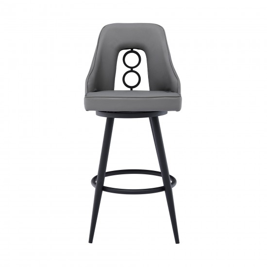 Ruby 30" Bar Height Swivel Grey Faux Leather and Black Metal Bar Stool