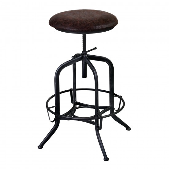 Elena Adjustable Barstool in Industrial Gray Finish with Brown Fabric Seat