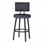 Balboa 30" Bar Height Swivel Vintage Black Faux Leather and Metal Bar Stool
