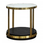 Hattie Contemporary End Table in Brushed Gold Finish and Black Wood