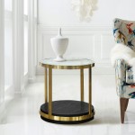 Hattie Contemporary End Table in Brushed Gold Finish and Black Wood