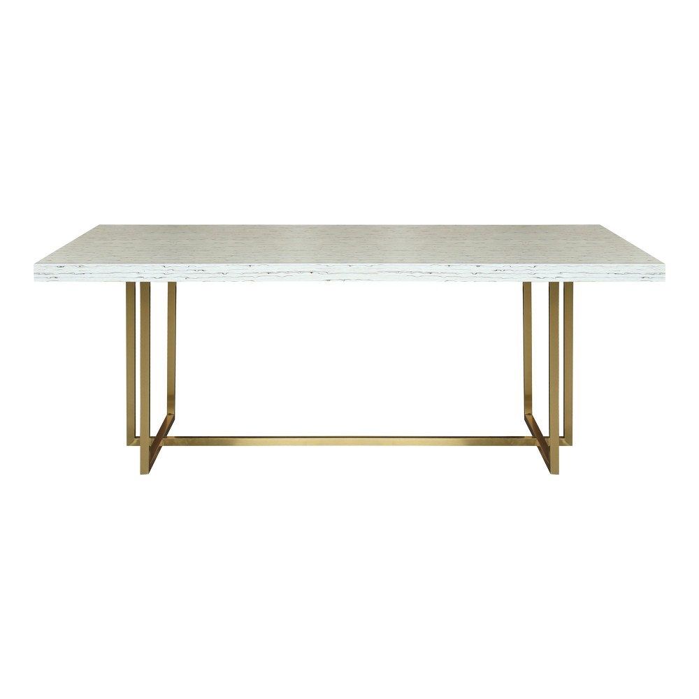 Harmony Contemporary Dining Table in Brushed Gold Finish and Ash Veneer Top