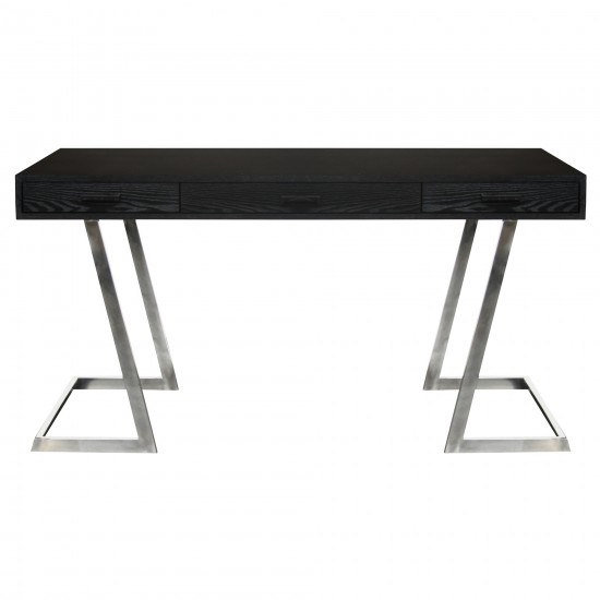 Juniper Contemporary Desk with Polished Stainless Steel Finish and Black Top