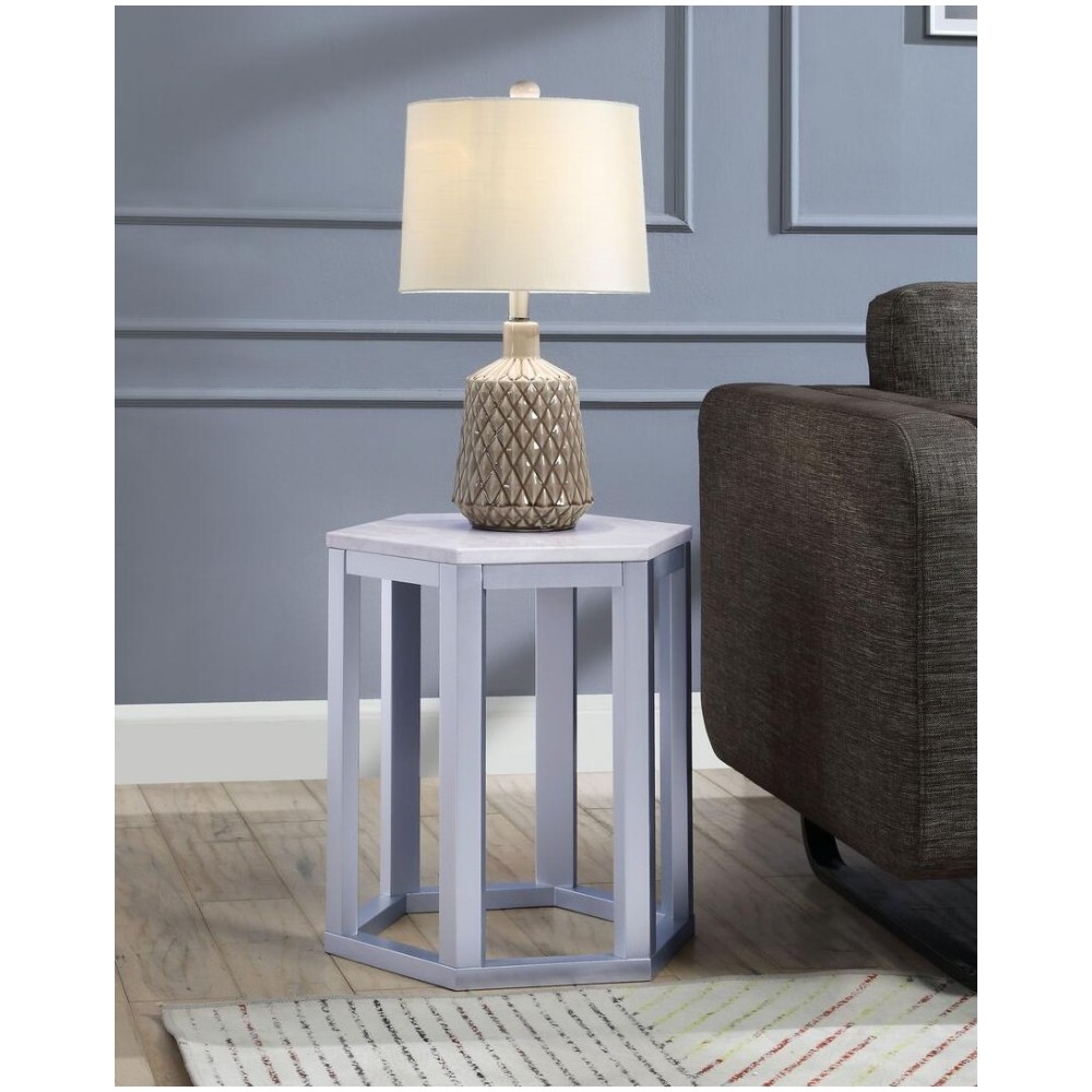 ACME Reon 2Pc Pk End Table, Marble & Silver ACME Reon 2Pc Pk End Table, Marble & Silver