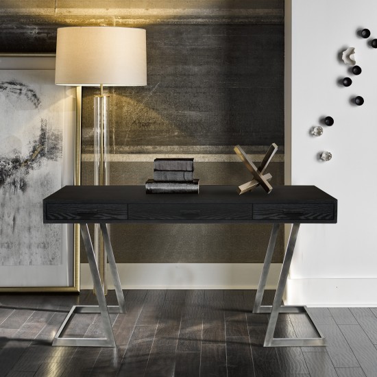 Juniper Contemporary Desk with Polished Stainless Steel Finish and Black Top