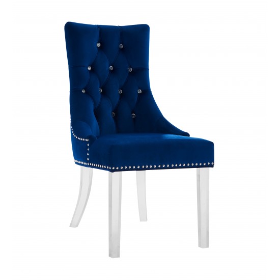 Gobi Modern & Contemporary Tufted Dining Chair in Blue Velvet with Acrylic Legs