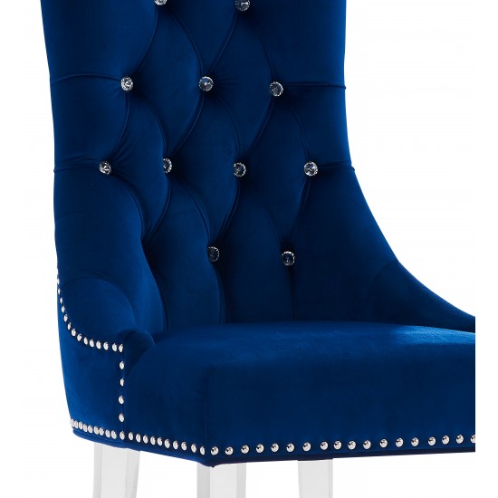 Gobi Modern & Contemporary Tufted Dining Chair in Blue Velvet with Acrylic Legs