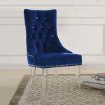 Gobi Modern & Contemporary Tufted Dining Chair in Blue Velvet with Acrylic Legs