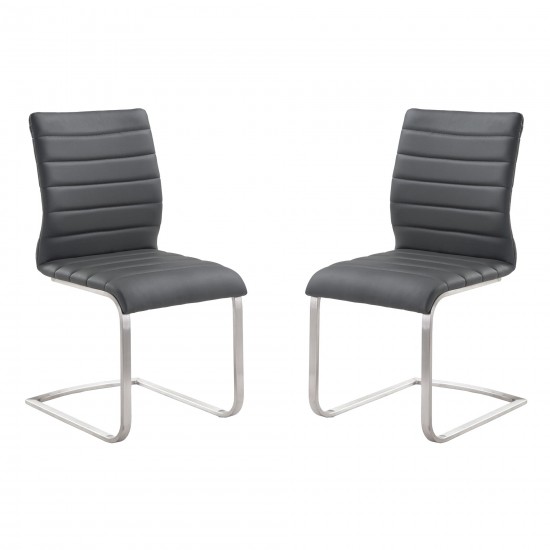 Fusion Contemporary Side Chair In Gray and Stainless Steel - Set of 2