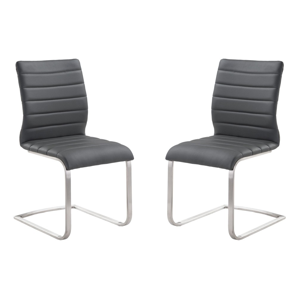 Fusion Contemporary Side Chair In Gray and Stainless Steel - Set of 2