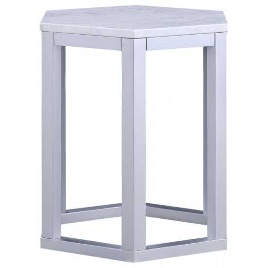 ACME Reon 2Pc Pk End Table, Marble & Silver